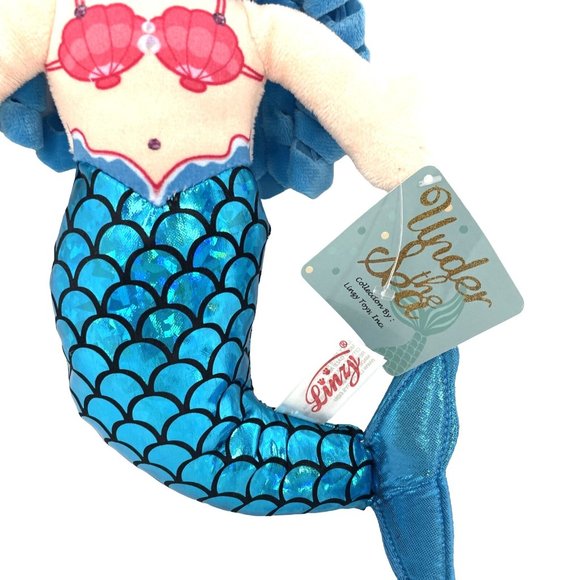 Linzy Toys Mermaid Doll 14” Blue Hair Tail Pink Bikini Shells Gold Starfish - Picture 8 of 13